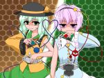  2girls crossover eyeballs female henshin henshin_pose kamen_rider kamen_rider_kabuto_(series) kamen_rider_kick_hopper kamen_rider_punch_hopper komeiji_koishi komeiji_satori multiple_girls parody touhou tsukushi_(741789) 