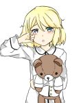  1girl :o bear blonde_hair blush cossel_(milihime_taisen) milihime_taisen pajamas short_hair sleepwear sleepy stuffed_animal stuffed_toy tears teddy_bear 