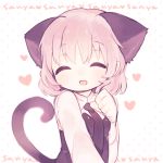  1girl :d ^_^ animal_ears blush cat_ears cat_tail character_name closed_eyes heart long_sleeves military military_uniform necktie okayu_(headless) open_mouth paw_pose sanya_v_litvyak short_hair silver_hair smile solo strike_witches tail uniform 