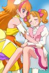  2girls amanogawa_kirara bare_shoulders blush choker closed_eyes cure_twinkle earrings gloves go!_princess_precure haruyama_kazunori ichijou_ranko jewelry magical_girl multicolored_hair multiple_girls orange_hair precure redhead short_hair smile star star_earrings twintails two-tone_hair white_gloves 