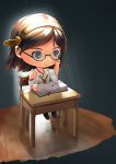  1girl adjusting_glasses artist_request book brown_hair desk glasses headgear kantai_collection kirishima_(kantai_collection) nontraditional_miko reading short_hair solo 