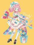  1girl apron candy food_themed_clothes green_eyes highres original personification pink_hair pocketland staff wakanagi_eku 