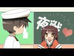  1girl admiral_(kantai_collection) animated animated_gif kantai_collection lucky_star military parody sendai_(kantai_collection) ship smile tagme uniform 