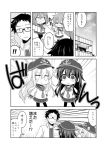  !! &gt;_&lt; 1boy 4girls akatsuki_(kantai_collection) anchor_symbol closed_eyes closed_mouth commentary_request fang flat_cap glasses hair_between_eyes hat hibiki_(kantai_collection) horosho ikazuchi_(kantai_collection) inazuma_(kantai_collection) kadose_ara kantai_collection long_hair monochrome multiple_girls neckerchief o_o open_mouth pleated_skirt school_uniform serafuku short_hair skirt smile thigh-highs translation_request wavy_mouth 