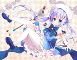  1girl blue_eyes blue_hair checkered checkered_background coffee_beans dress frills gloves gochuumon_wa_usagi_desu_ka? izumiyuhina kafuu_chino long_hair mary_janes pantyhose shoes solo spoon tippy_(gochuumon_wa_usagi_desuka?) twintails 