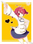  1girl ahoge coat drill_hair hair_ornament hairclip hand_on_hip heart kasane_teto pointing red_eyes redhead skirt smile twin_drills utau yoshiki 