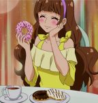  amanogawa_kirara blush brown_hair closed_eyes doughnut food go!_princess_precure highres long_hair precure screencap 