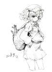  1girl backpack bag character_name cropped_legs hand_on_hip hat heart highres kawashiro_nitori monochrome oshake simple_background solo touhou twintails white_background 