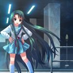  green_hair hands_on_hips long_hair school_uniform serafuku suzumiya_haruhi_no_yuuutsu tsuruya very_long_hair yakka yellow_eyes 