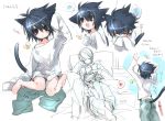  animal_ears bed blush bottomless boy butterfly cat_ears catboy death_note diabolism l neko open_mouth shota sleeping tail yagami_light yaoi 