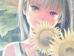  short_hair smile summer sunflower toshi_hiroshi 