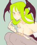  1girl breast_press breasts capcom cleavage darkstalkers demon_girl green_hair l lips morrigan_aensland solo succubus vampire_(game) 