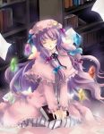 1girl book bya closed_eyes crescent crystal hat library long_hair patchouli_knowledge purple_hair solo touhou voile 
