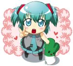  aqua_hair chibi child hatsune_miku necktie nekomura_otako open_mouth pillow plush short_hair short_twintails skirt spring_onion stuffed_animal stuffed_toy tako_suke themed_object thigh-highs thighhighs twintails v vocaloid young 