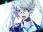  aqua_eyes aqua_hair bespectacled formal glasses hatsune_miku inko_(artist) inko_(mini) long_hair necktie open_mouth solo suit tongue twintails vocaloid 