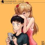  blush brown_hair couple ikari_shinji ikeda long_hair neon_genesis_evangelion rebuild_of_evangelion shikinami_asuka_langley short_hair souryuu_asuka_langley t-shirt tank_top tsundere twintails video_game wonderswan 