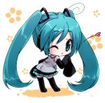  ahoge aqua_eyes aqua_hair chibi detached_sleeves hatsune_miku headphones heart long_hair looking_back necktie skirt solo thigh-highs thighhighs twintails velpaw vocaloid wink 