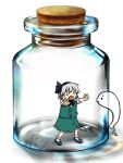  against_glass bangs bottle bow bowtie cork crying d: ghost glass hair_bow hairband hitodama in_bottle in_container jar konpaku_youmu konpaku_youmu_(ghost) mary_janes minigirl myon o_o raised_eyebrows shoes short_hair silver_hair skirt skirt_set socks solid_circle_eyes solo standing tears touhou toybox_(artist) trapped vest white_legwear 