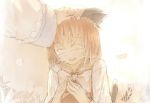  cat_ears cat_tail chen closed_eyes graphite_(medium) happy mixed_media multiple_tails ochau petting sketch steepled_fingers tail touhou traditional_media watercolor_(medium) 
