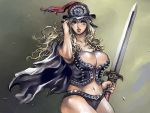  breasts cleavage hat homex navel one_piece solo sword weapon 