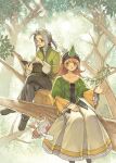  branch dress earrings final_fantasy final_fantasy_iii glasses hairband jacket jewelry leaf leaves letter long_hair luneth moogle nama_(tadpole) orange_hair ponytail reading refia scholar silver_hair sitting smile summoner tadpole_(artist) tree 