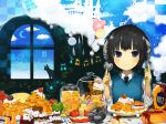  balloon black_hair blue_eyes blush cake cookie food fruit happy horns pastry seiju_natsumegu short_hair smile sweets 