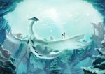  abe_(f!mixture) highres lugia nature no_humans open_arms outstretched_arms pokemon pokemon_(creature) smile solo spread_arms sunbeam sunlight underwater upside-down water watermark 