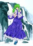 frog green_eyes green_hair hair_ornament kochiya_sanae long_hair long_skirt shiba_murashouji skirt snake touhou