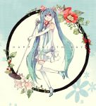  aqua_hair bad_id blue_eyes dress elbow_gloves flower full_body gloves happy_birthday hatsune_miku high_heels leaf leaves legs long_hair microphone microphone_stand mig_(36th_underground) shoes smile solo thigh-highs thighhighs twintails very_long_hair vocaloid white_gloves 