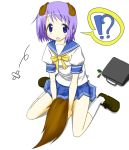  animal_ears blue_eyes dog_ears hiiragi_tsukasa kneeling lucky_star purple_hair ribbon school_uniform short_hair tail umiato 