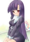  cross japanese_clothes kannagi kourourin long_hair miko nun purple_hair zange 