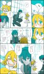  blonde_hair comic detached_sleeves hatsune_mikuo kagamine_rin translation_request vocaloid 