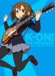  brown_hair gibson guitar hirasawa_yui instrument jumping k-on! les_paul norizou pantyhose plectrum school_uniform short_hair solo 