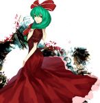  bow commentary commentary_request dress green_eyes green_hair hair_ribbon highres kagiyama_hina long_hair red_dress ribbon solo touhou translation_request 
