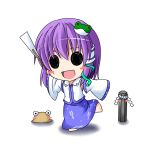 chibi cosplay detached_sleeves hat ichimi kochiya_sanae kochiya_sanae_(cosplay) nagae_iku onbashira purple_hair pyonta solid_circle_eyes touhou
