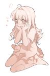  bad_id blush cross_channel embarrassed hands_on_another's_cheeks long_hair monochrome namori pink sitting tears wariza wavy_mouth yamanobe_miki 