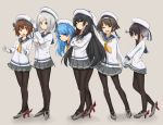  6+girls adapted_costume alternate_costume beret black_hair blue_hair brown_hair cassandra_(seishun_katsu_sando) closed_eyes hamakaze_(kantai_collection) hat highres isokaze_(kantai_collection) kantai_collection multiple_girls pantyhose silver_hair smile tagme tanikaze_(kantai_collection) tokitsukaze_(kantai_collection) urakaze_(kantai_collection) yukikaze_(kantai_collection) 