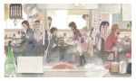  apron black_hair brown_hair chopsticks closed_eyes contemporary eating food highres himura_kenshin kamiya_kaoru long_hair miso_soup myoujin_yahiko natsu_mikan_(level9) police police_uniform rice rurouni_kenshin sagara_sanosuke saitou_hajime_(rurouni_kenshin) sanjou_tsubame school_uniform serafuku shin&#039;ichi_kosaburou smile takani_megumi tsukayama_yutarou udon uniform 