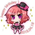  1girl chibi dated frilled_skirt frills gloves hand_on_hip happy_birthday hat idol index_finger_raised looking_at_viewer love_live!_school_idol_project mini_top_hat nishikino_maki noai_nioshi pantyhose redhead short_hair skirt smile solo sparkle top_hat violet_eyes white_gloves white_legwear 