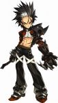  1boy armor black_hair claws elsword expressionless gloves male_focus multicolored_hair official_art pants raven_(elsword) ress scar shirtless shoes solo spiky_hair standing streaked_hair sword two-tone_hair weapon white_background white_hair yellow_eyes 