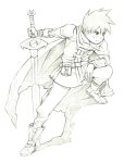  1boy loan_knight monochrome sketch solo sword traditional_media weapon yoshitomi_akihito 