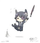 1girl :3 chibi eyepatch flying_sweatdrops headgear highres kantai_collection purple_hair short_hair simple_background solid_circle_eyes solo tenryuu_(kantai_collection) white_background yuasan 