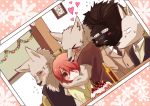  &gt;_&lt; 1girl 4boys absurdres birthday_cake blush_stickers brothers cake dog flying_sweatdrops food formal furry glasses hair_over_one_eye heart highres hug kainushi_kemonohito_to_petto_mesukosei lila_(kashiwagi_aki) lion multiple_boys necktie pet photo_(object) red_eyes redhead revoli rolf_(kainushi_kemonohito_to_petto_mesukosei) saitou_(kainushi_kemonohito_to_petto_mesukosei) siblings suit sweatdrop umi_(pixiv6861961) zinovy 