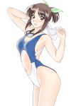  1girl brown_eyes brown_hair casual_one-piece_swimsuit goggles goggles_around_neck morii_kaho navel_cutout one-piece_swimsuit polorinken ponytail sentimental_graffiti short_hair swimsuit towel 