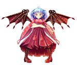  1girl alternate_costume bat_wings blue_hair boots cross-laced_footwear crossed_arms floral_print gears hakama japanese_clothes long_sleeves oimo_(imoyoukan) pointy_ears red_eyes remilia_scarlet smile solo touhou wide_sleeves wings 