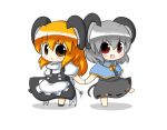  2girls animal_ears chibi grey_hair highres holding_hands kirisame_marisa long_hair mouse_ears mouse_tail multiple_girls nazrin orange_hair ribbon short_hair short_sleeves simple_background tail tail_ribbon touhou white_background yuasan 