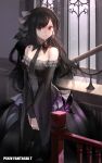  1girl bare_shoulders black_hair highres long_hair looking_at_viewer original parted_lips pixiv_fantasia pixiv_fantasia_t red_eyes smile solo swd3e2 