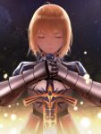  1girl absurdres ahoge ariinine armor armored_dress blonde_hair caliburn closed_eyes fate/stay_night fate_(series) gauntlets highres saber serious solo 