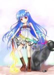  alternate_costume blue_hair boots hat hat_removed headwear_removed hinanawi_tenshi long_hair red_eyes rock sword_of_hisou touhou unory very_long_hair weapon 