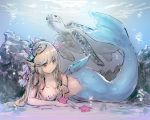  1girl breasts cleavage mermaid meto31 monster_girl ocean original sea_turtle shell shell_bikini starfish turtle underwater 